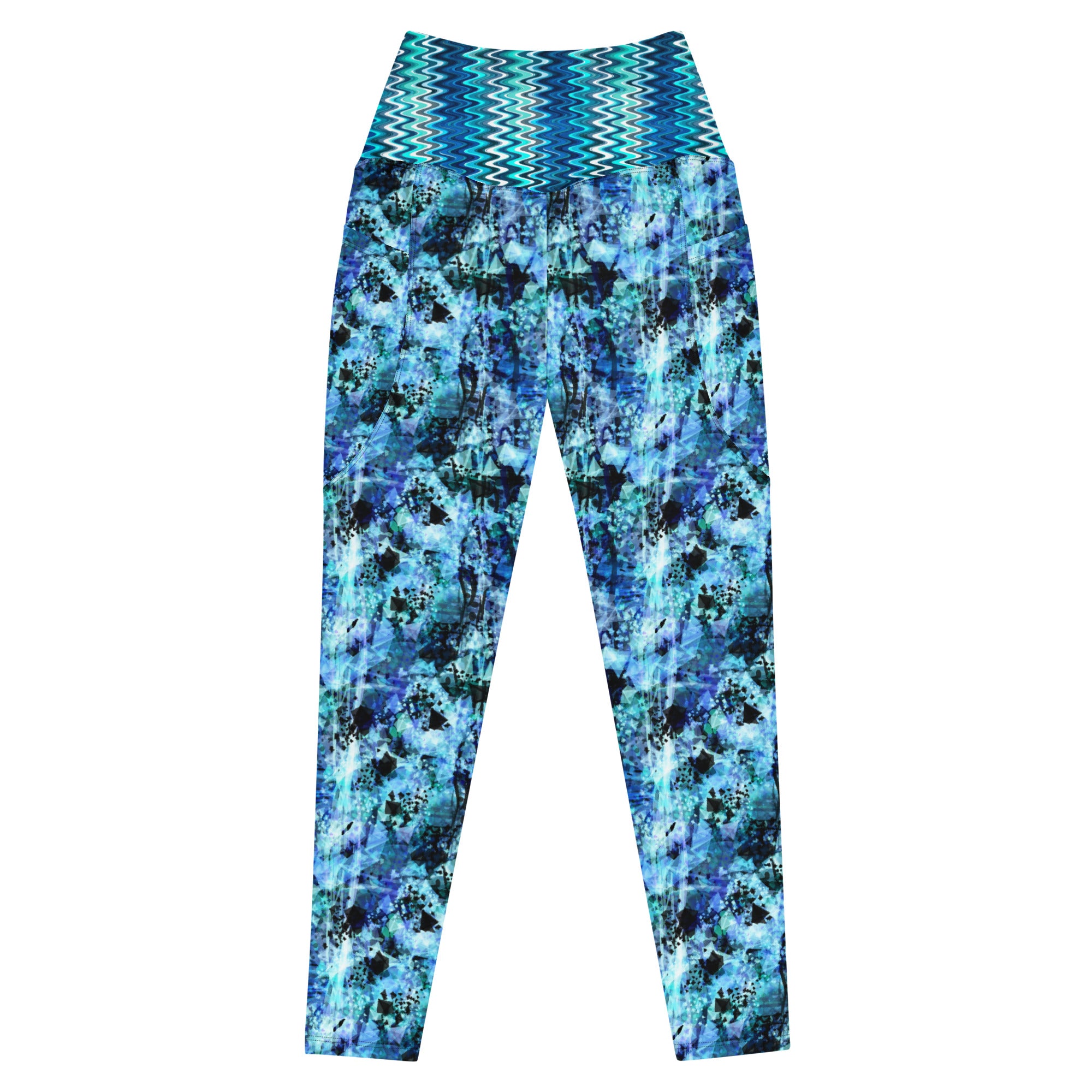 Blue and Black Splotches Leggings with pockets