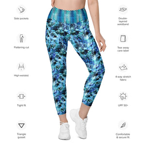 Blue and Black Splotches Leggings with pockets