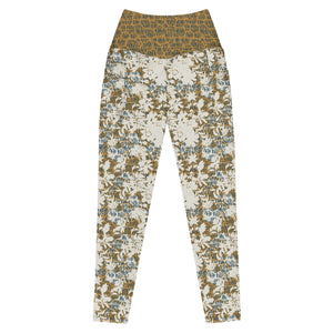 Creamy Flowers on Gold Background with Teal Leggings with pockets