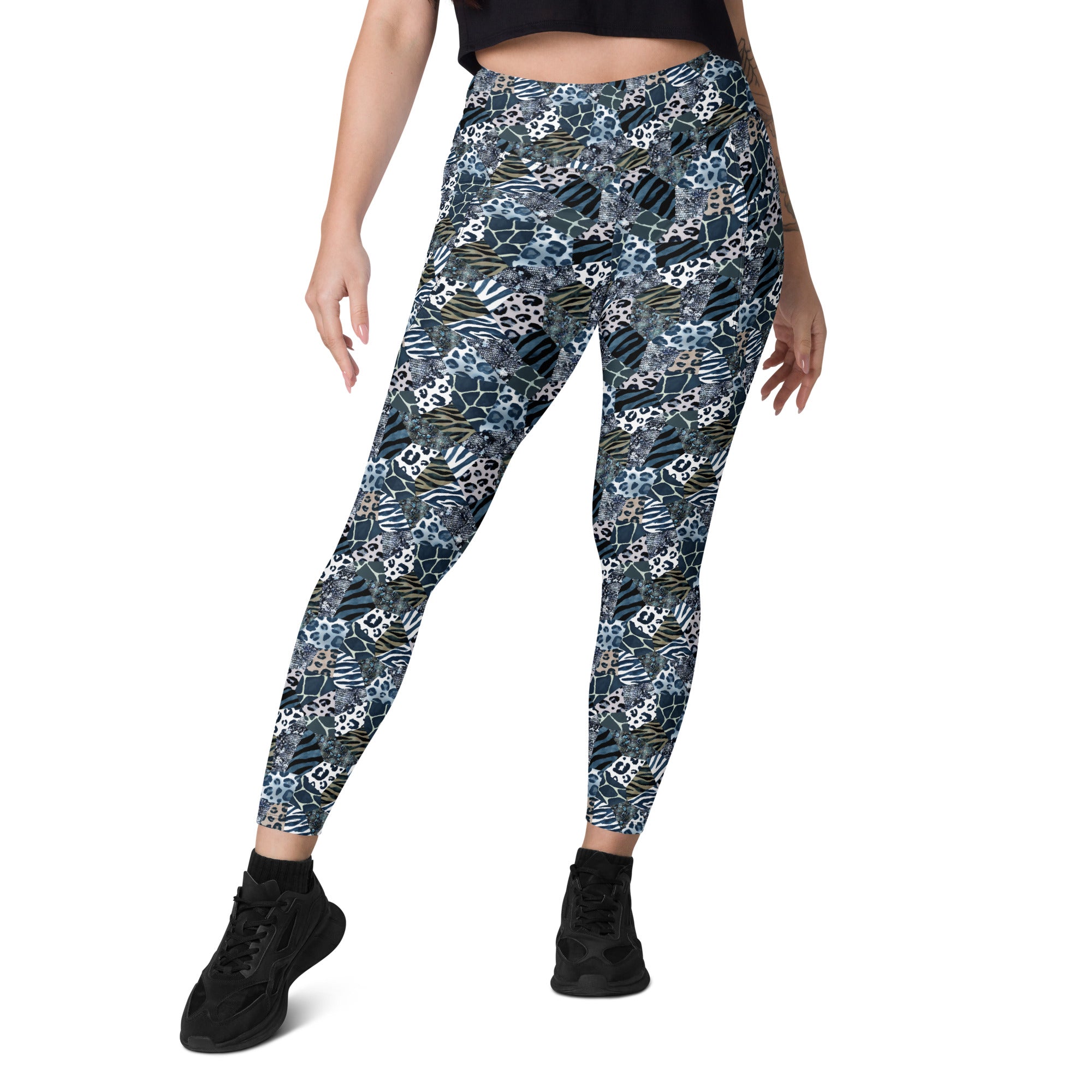 Animal Print Patchwork Leggings with pockets