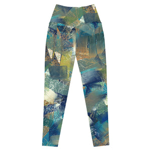 Abstract Blues and Greens Leggings with pockets