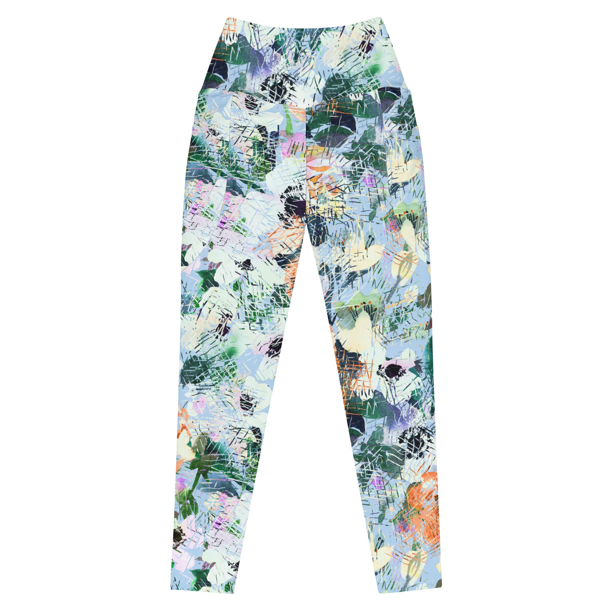 Blue Abstract Floral Leggings with pockets