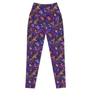 Neon Flowers on Purple Leggings with pockets