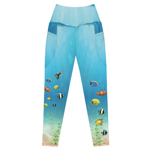 Ocean and Fish Leggings with pockets