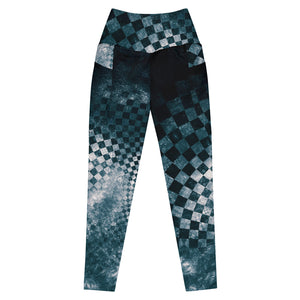 Black Teal Checks Explosion Leggings w pockets