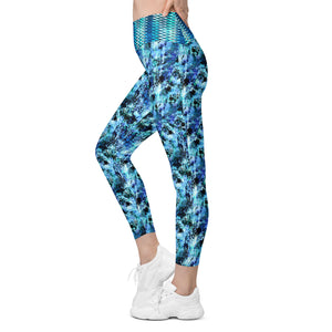 Blue and Black Splotches Leggings with pockets