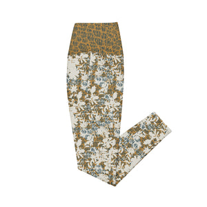 Creamy Flowers on Gold Background with Teal Leggings with pockets