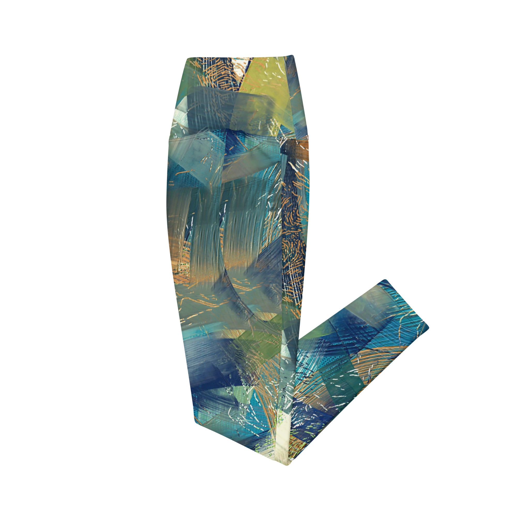 Abstract Blues and Greens Leggings with pockets