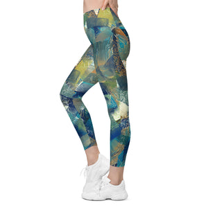 Abstract Blues and Greens Leggings with pockets