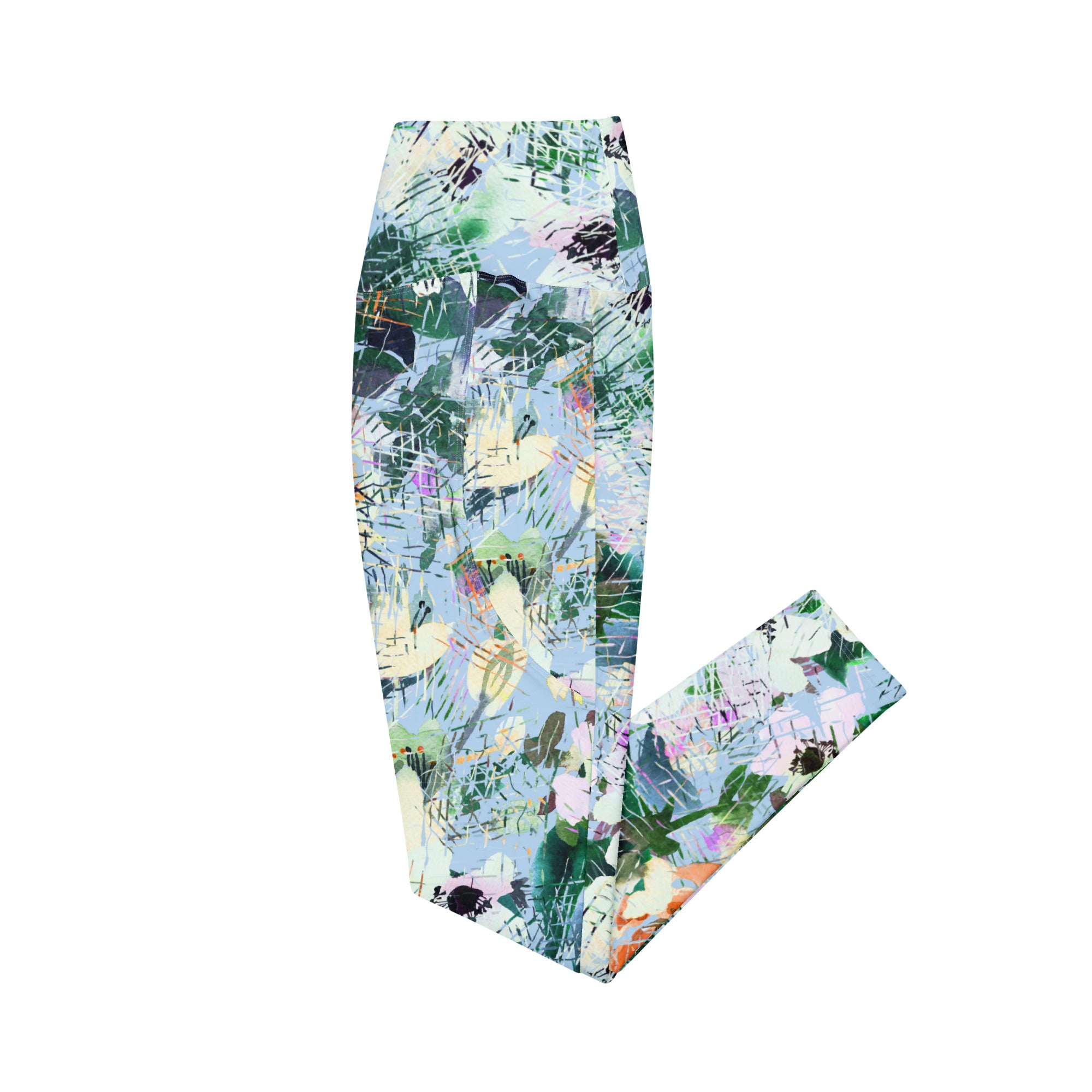 Blue Abstract Floral Leggings with pockets