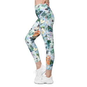 Blue Abstract Floral Leggings with pockets