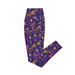 Neon Flowers on Purple Leggings with pockets