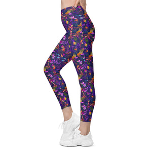 Neon Flowers on Purple Leggings with pockets