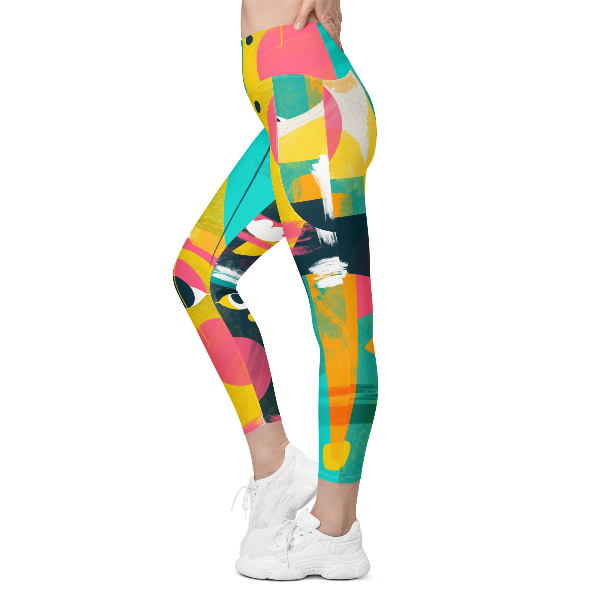 Abstract Faces Leggings with pockets