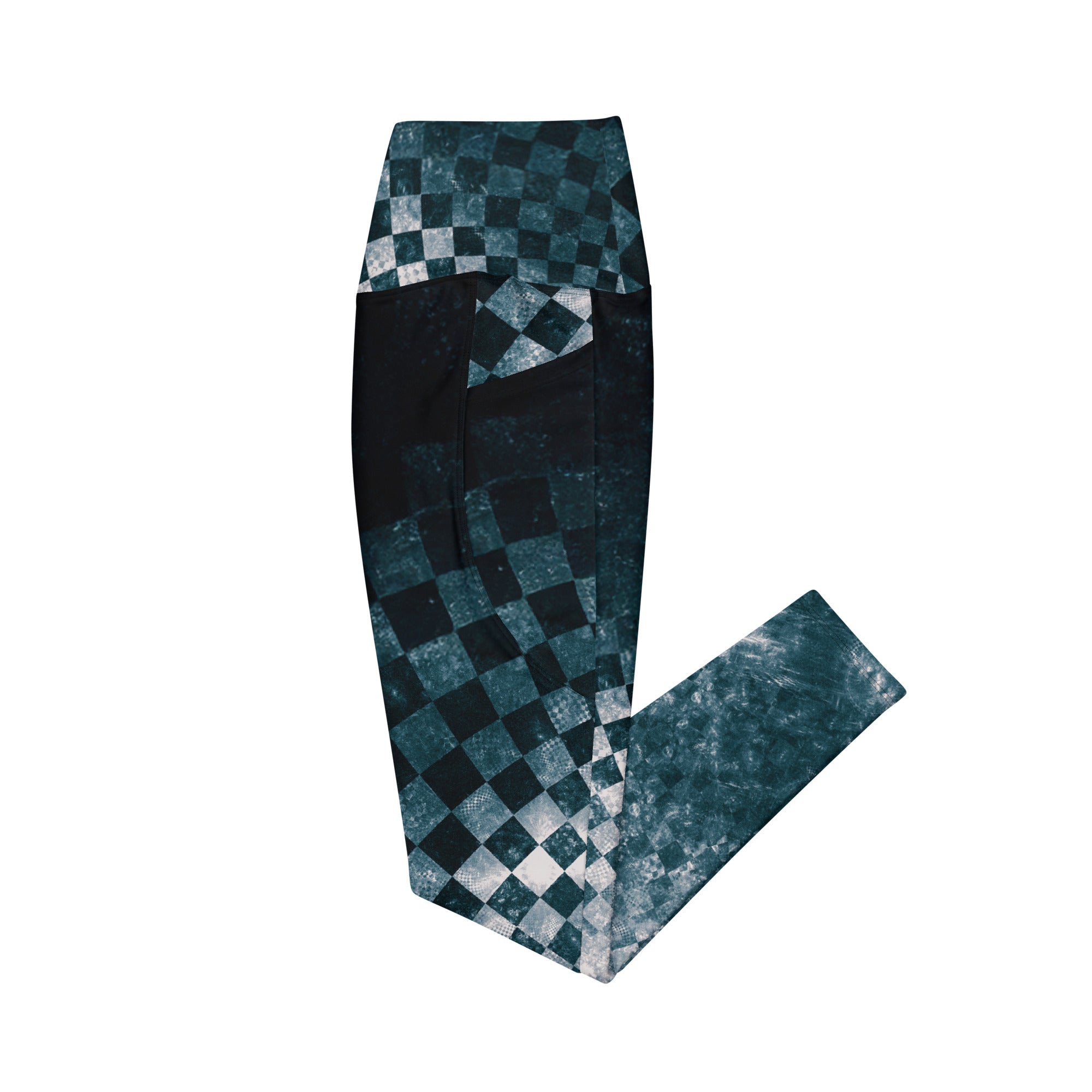 Black Teal Checks Explosion Leggings w pockets