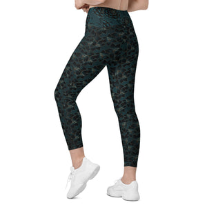 Teal Flowers Leggings with pockets