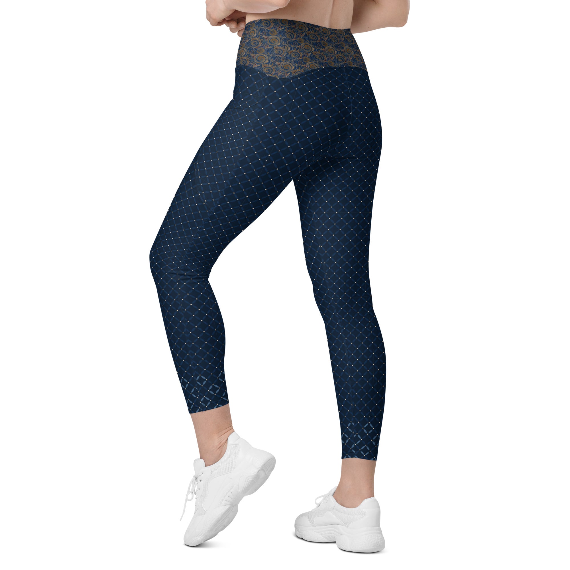 Blue and Brown Patterned Leggings with pockets