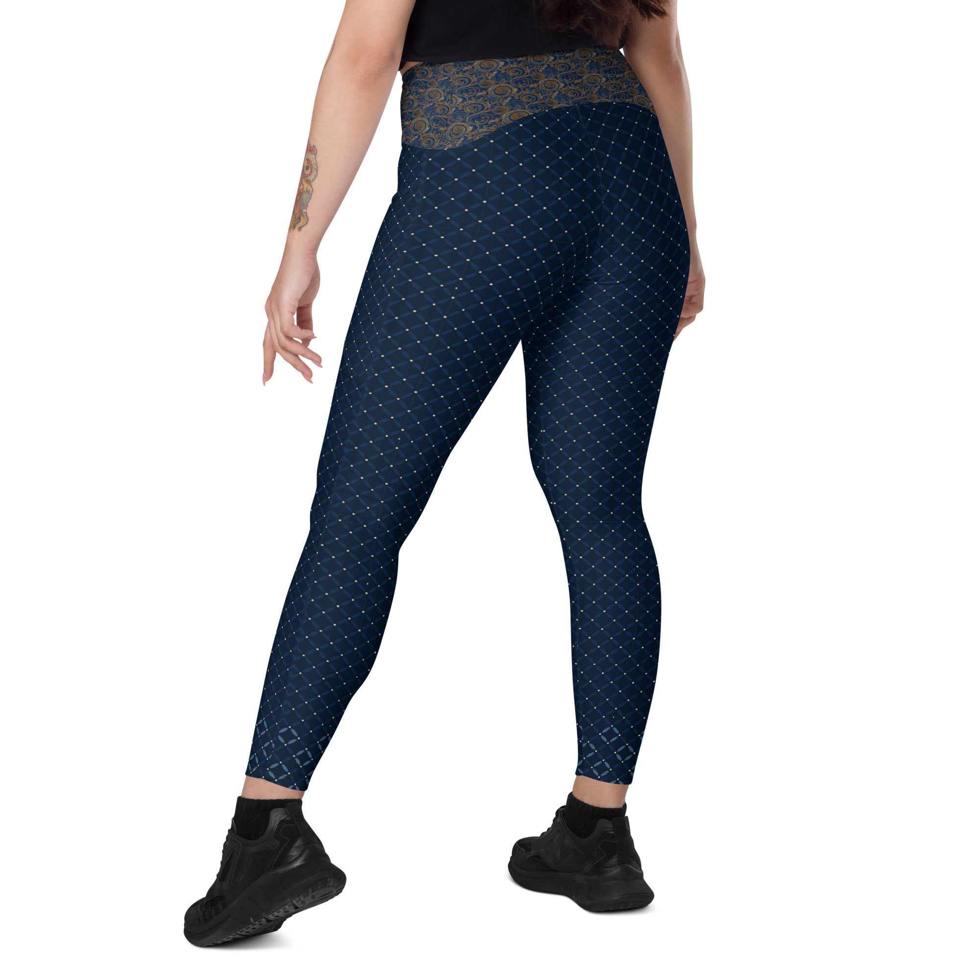 Blue and Brown Patterned Leggings with pockets