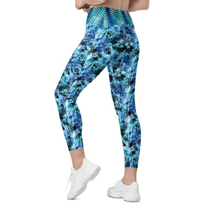 Blue and Black Splotches Leggings with pockets