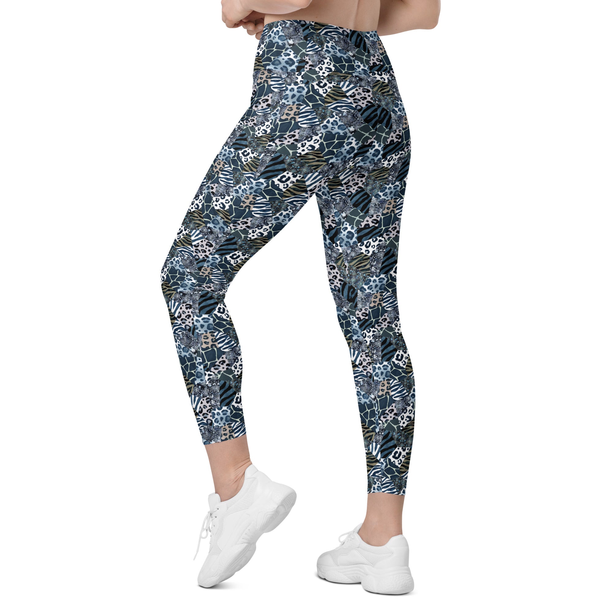 Animal Print Patchwork Leggings with pockets