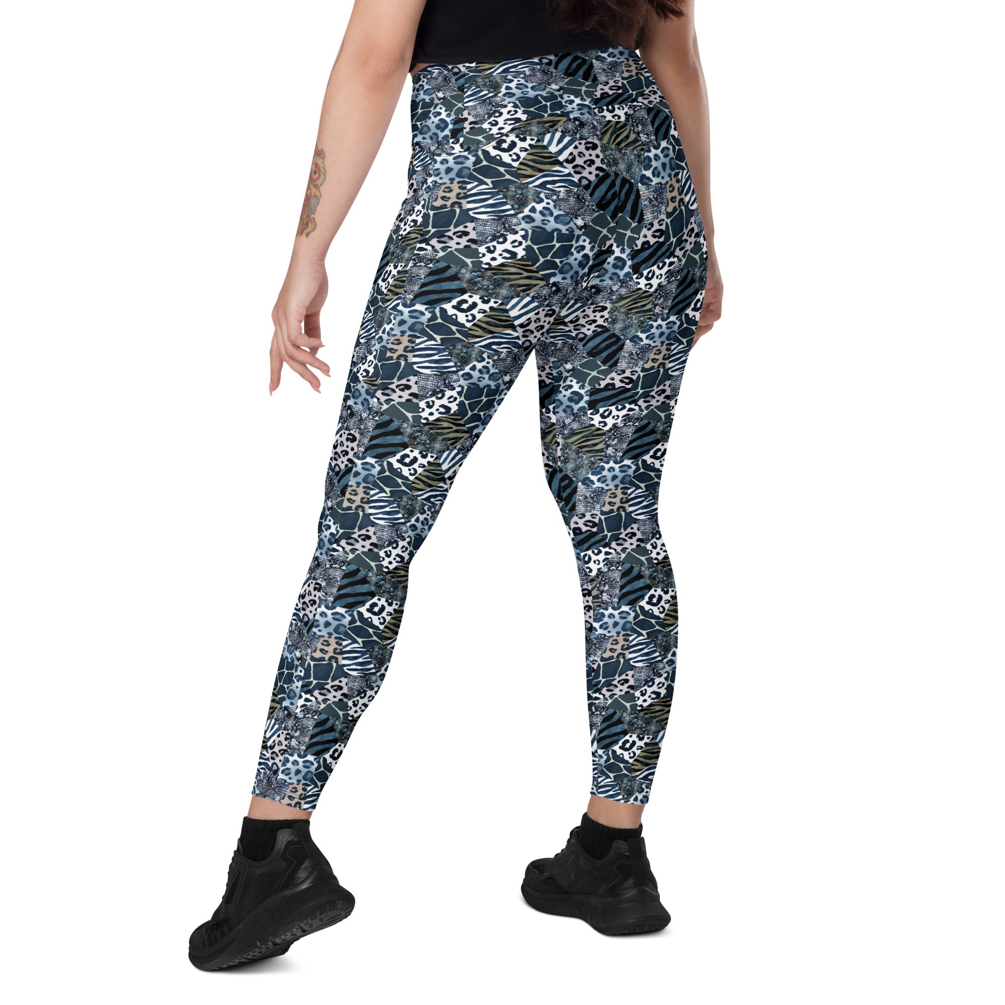 Animal Print Patchwork Leggings with pockets