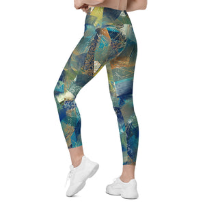 Abstract Blues and Greens Leggings with pockets