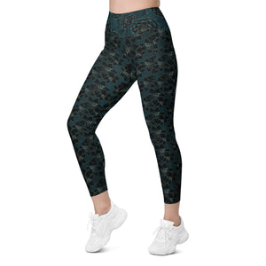 Teal Flowers Leggings with pockets