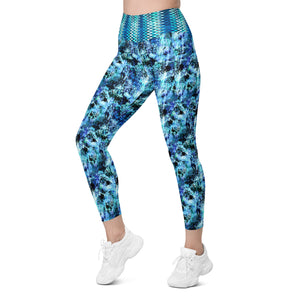 Blue and Black Splotches Leggings with pockets