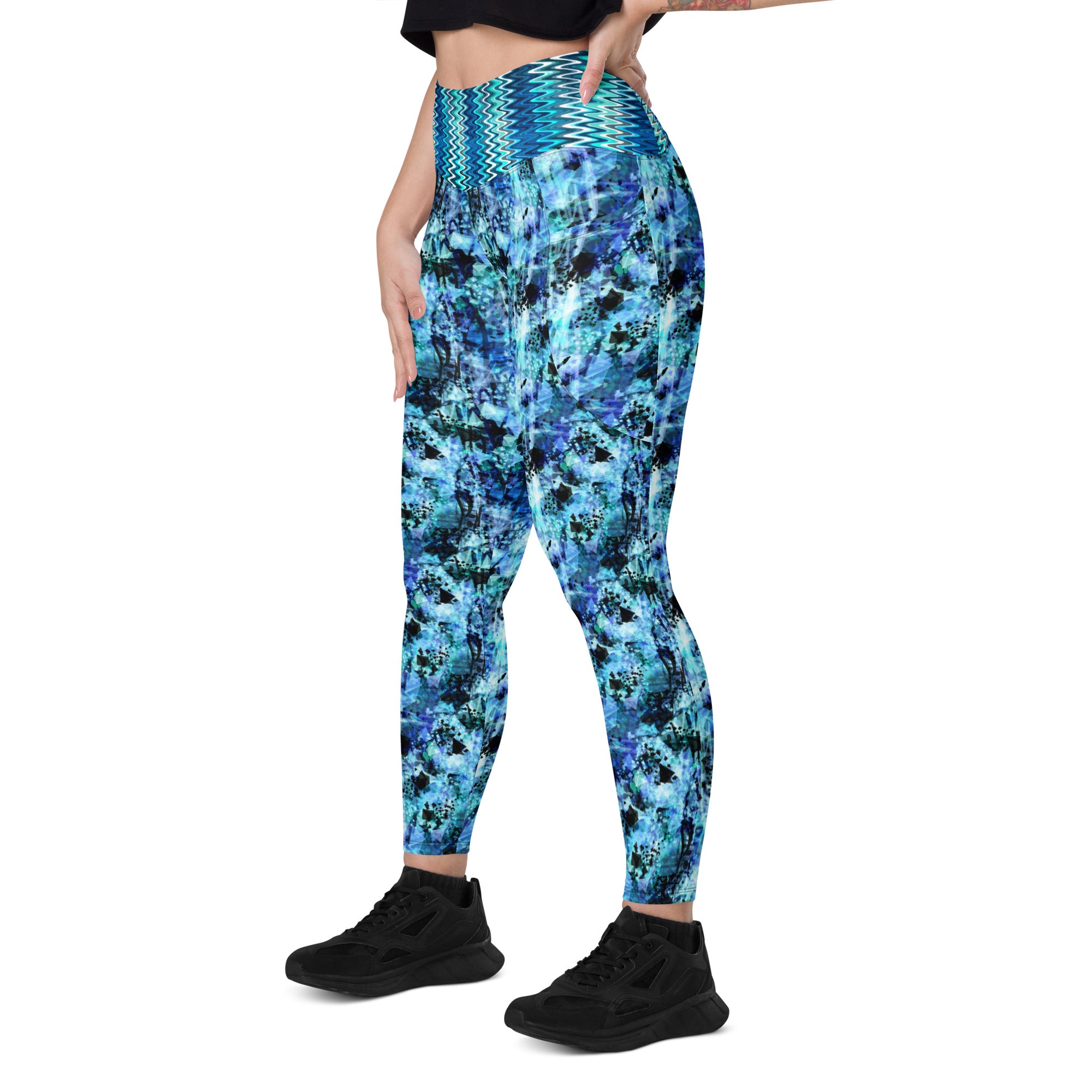 Blue and Black Splotches Leggings with pockets