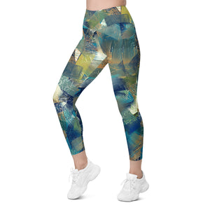 Abstract Blues and Greens Leggings with pockets