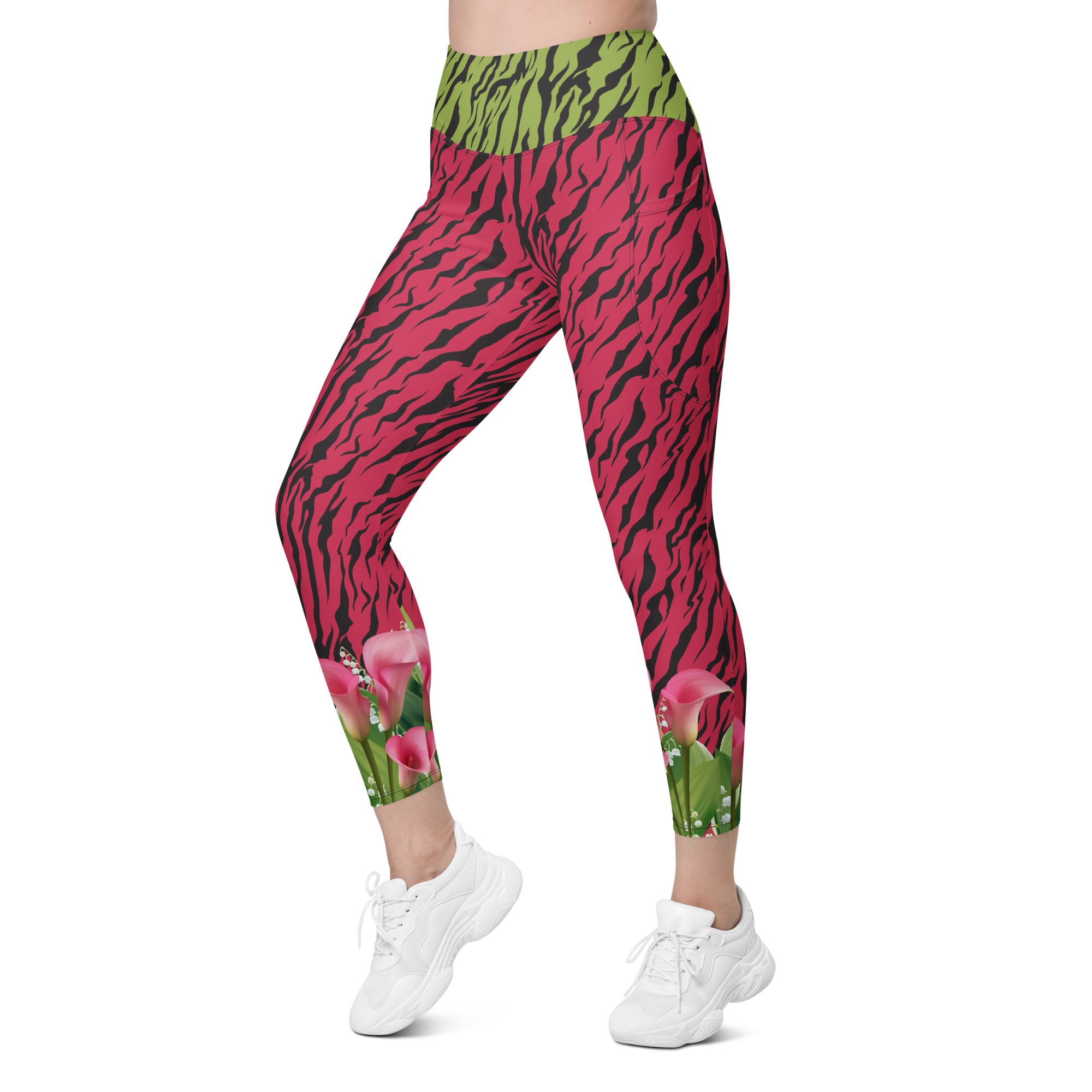 Pink and Green Zebra with Cala Liles Leggings with pockets