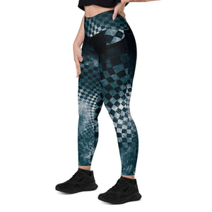 Black Teal Checks Explosion Leggings w pockets