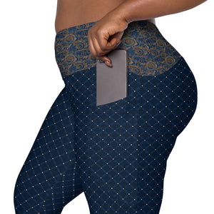 Blue and Brown Patterned Leggings with pockets