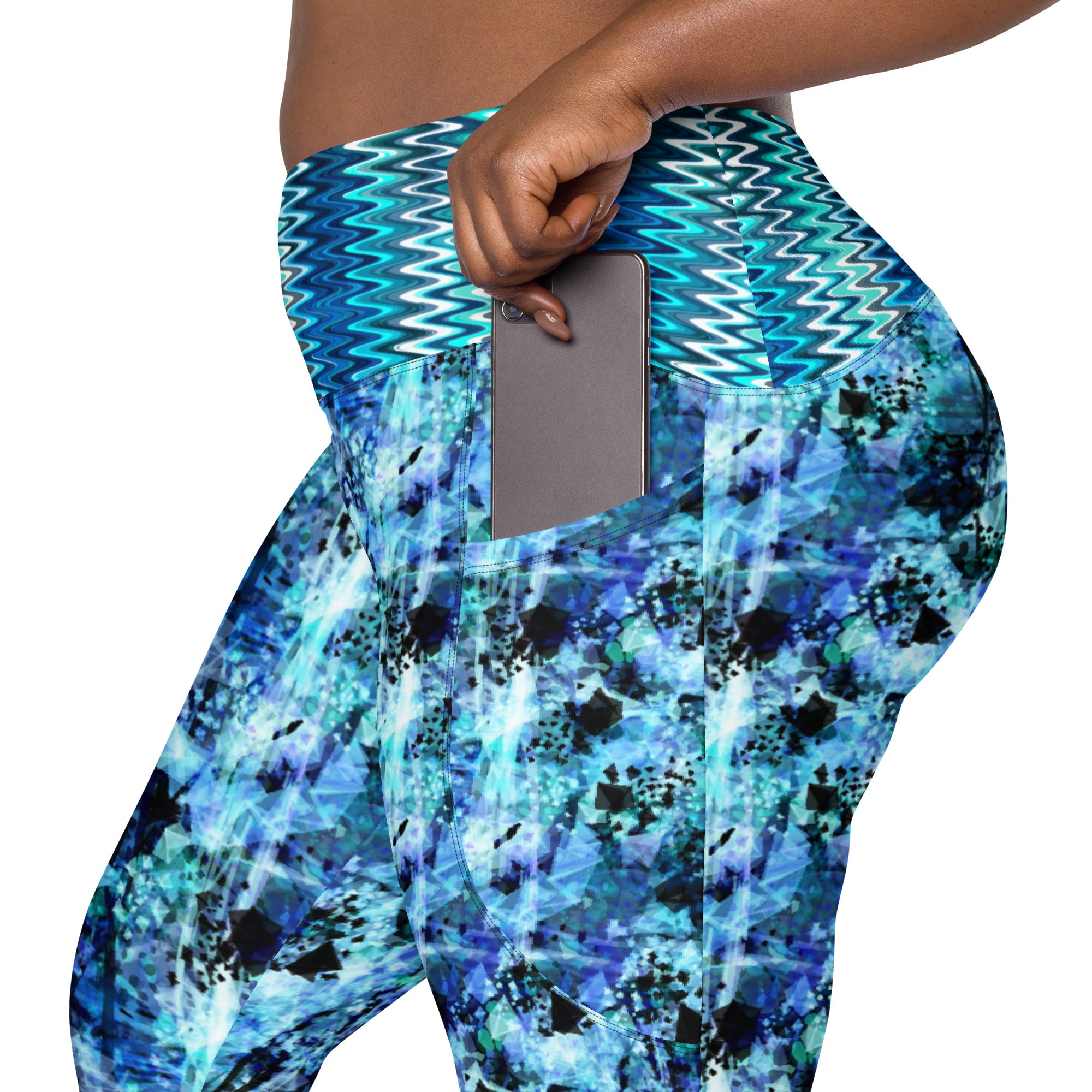 Blue and Black Splotches Leggings with pockets