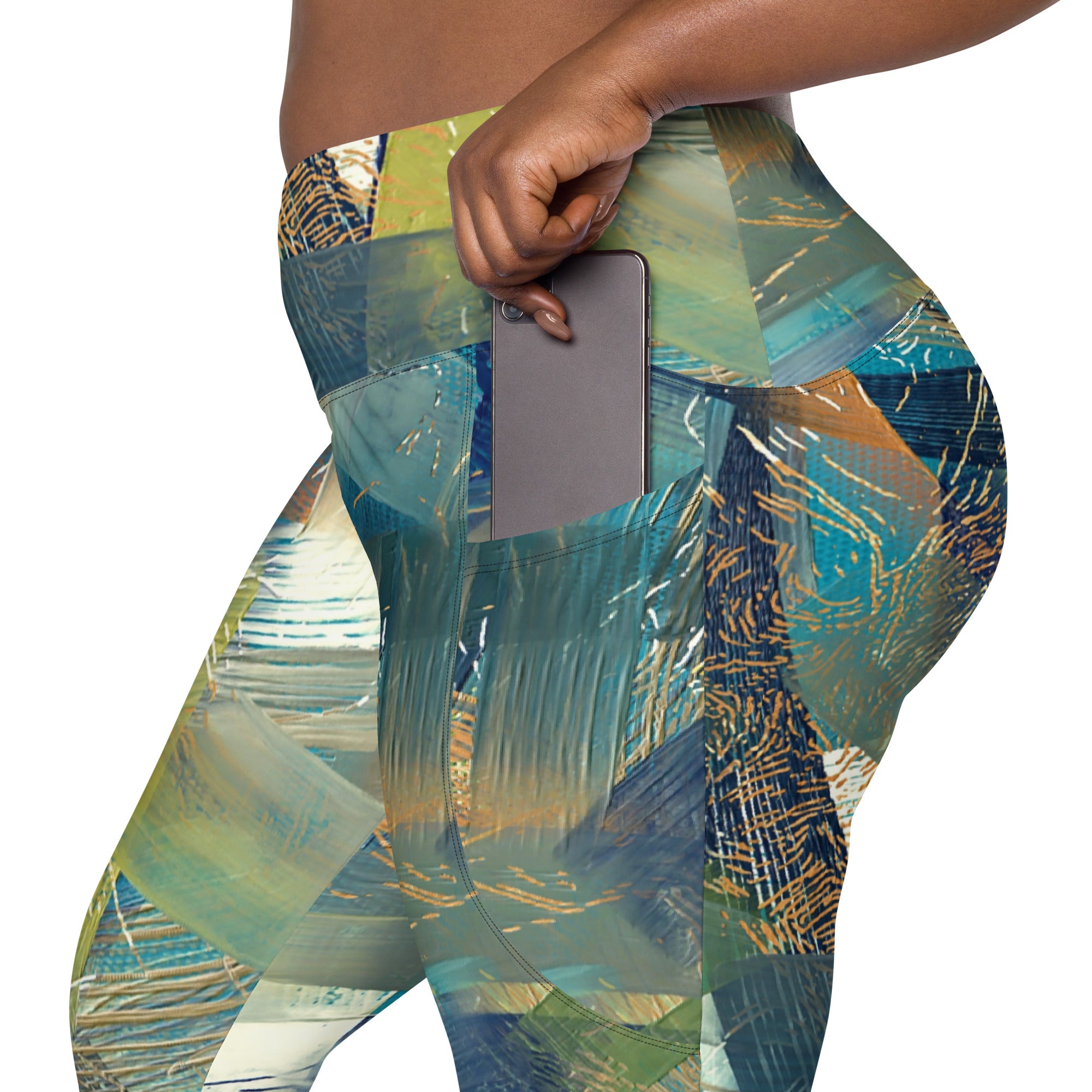 Abstract Blues and Greens Leggings with pockets