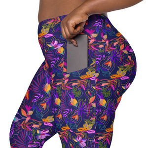 Neon Flowers on Purple Leggings with pockets