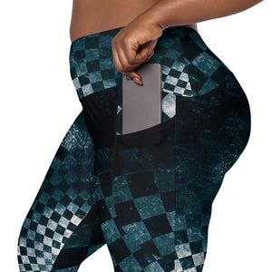 Black Teal Checks Explosion Leggings w pockets