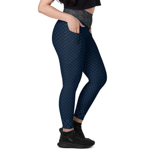 Blue and Brown Patterned Leggings with pockets