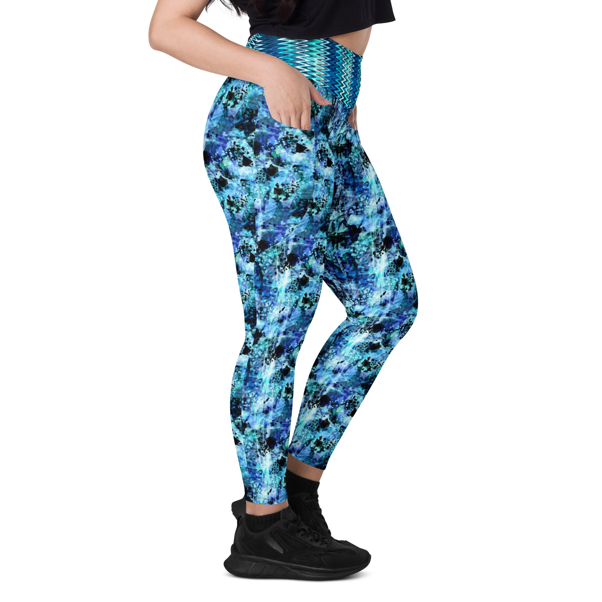 Blue and Black Splotches Leggings with pockets