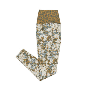 Creamy Flowers on Gold Background with Teal Leggings with pockets