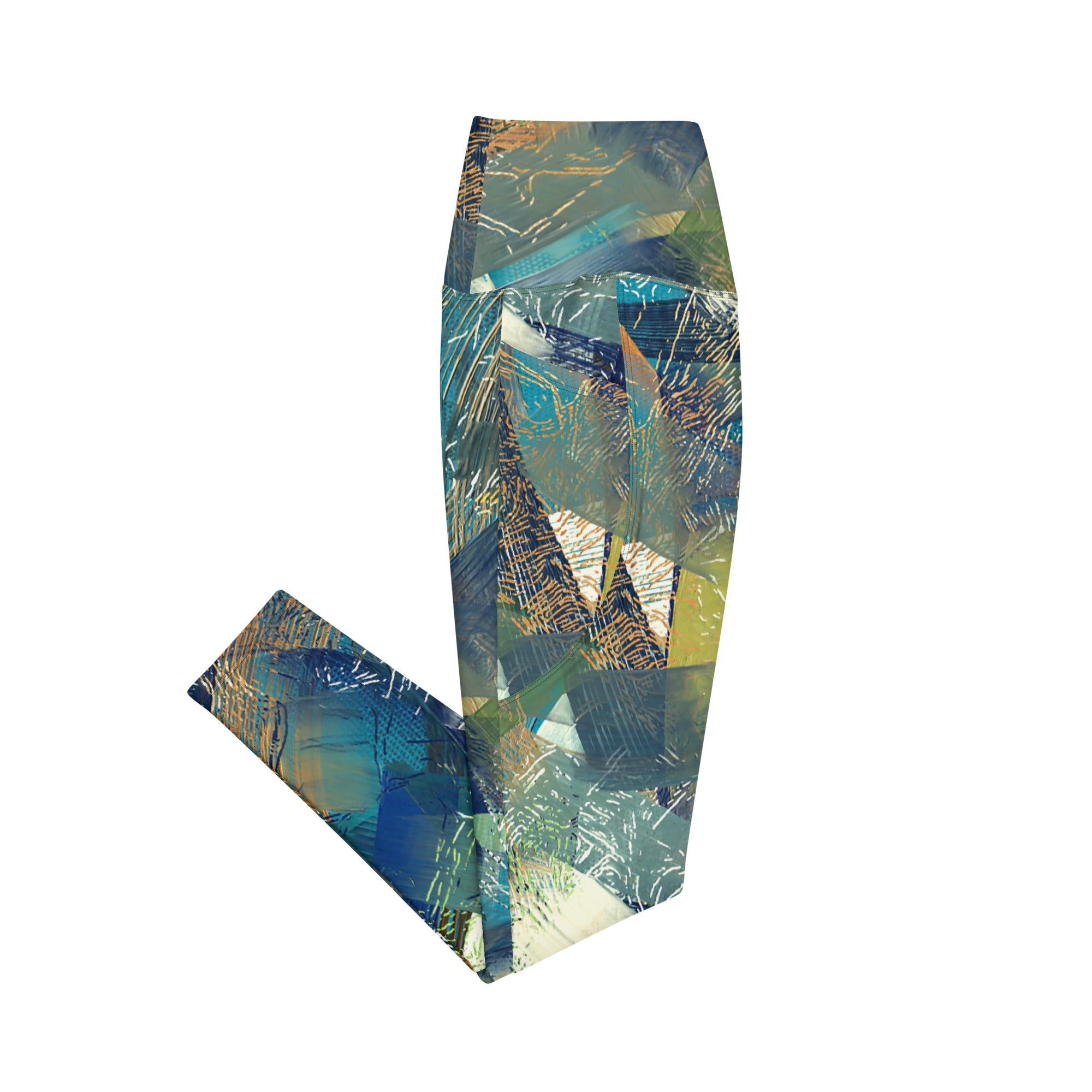 Abstract Blues and Greens Leggings with pockets