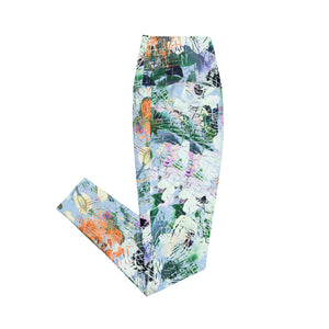 Blue Abstract Floral Leggings with pockets