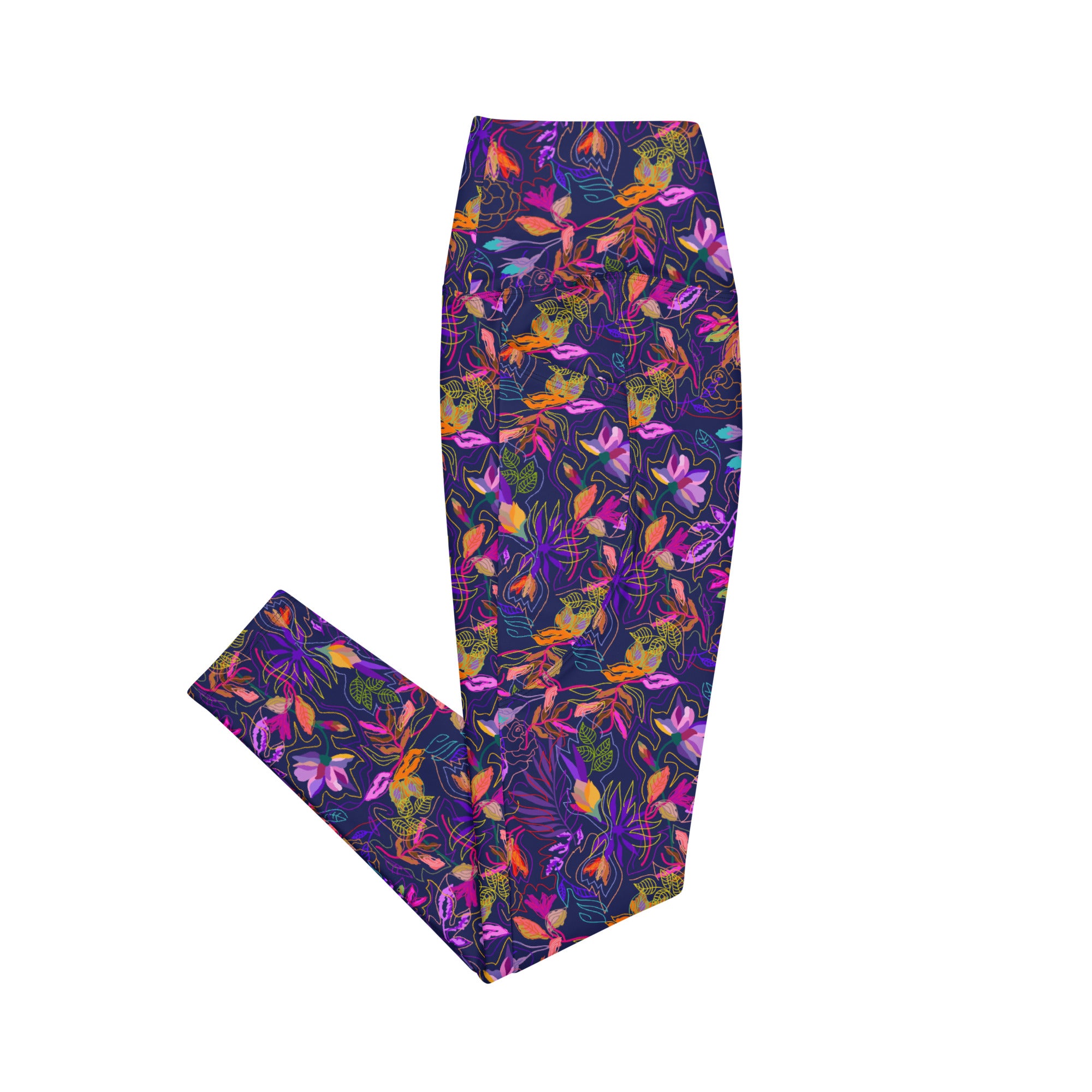 Neon Flowers on Purple Leggings with pockets