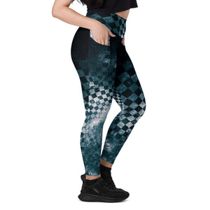 Black Teal Checks Explosion Leggings w pockets