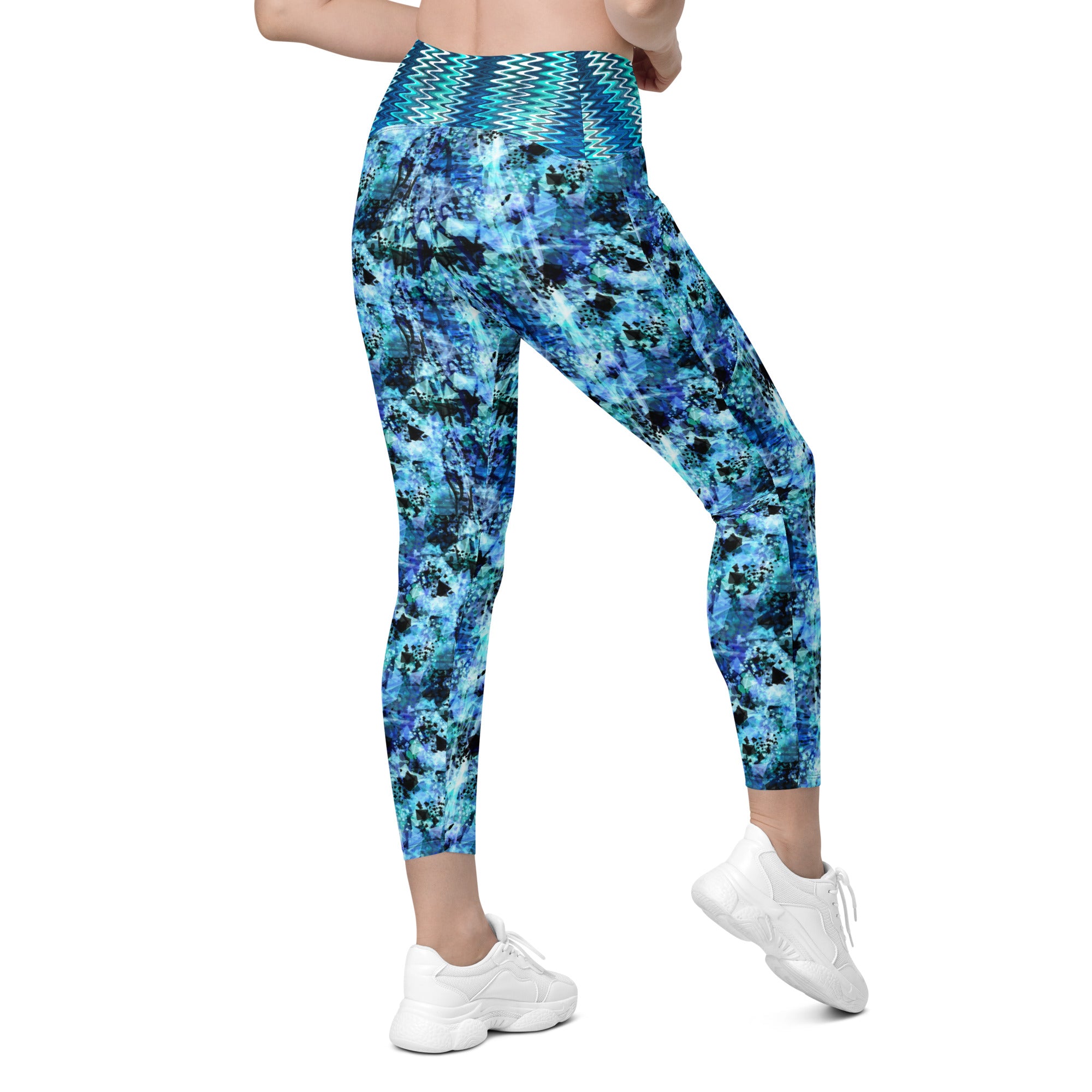 Blue and Black Splotches Leggings with pockets