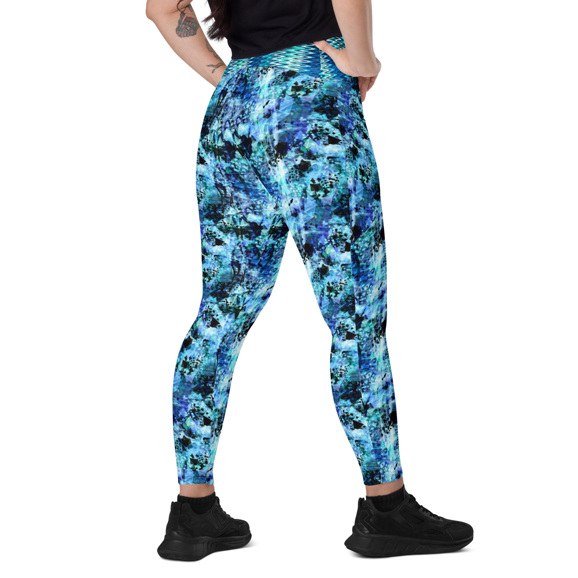 Blue and Black Splotches Leggings with pockets