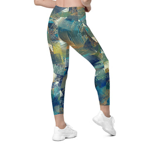 Abstract Blues and Greens Leggings with pockets