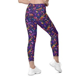 Neon Flowers on Purple Leggings with pockets