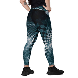 Black Teal Checks Explosion Leggings w pockets