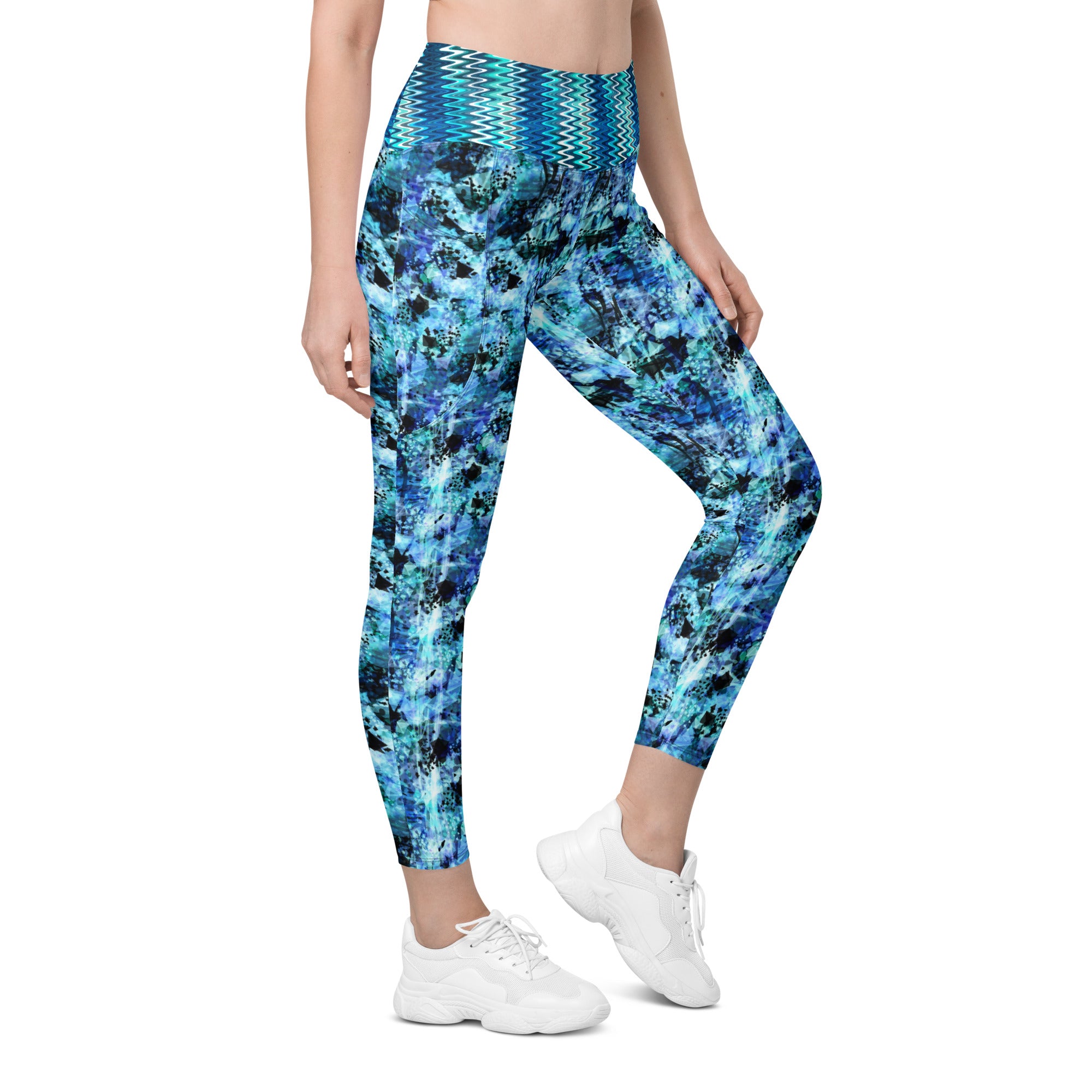 Blue and Black Splotches Leggings with pockets